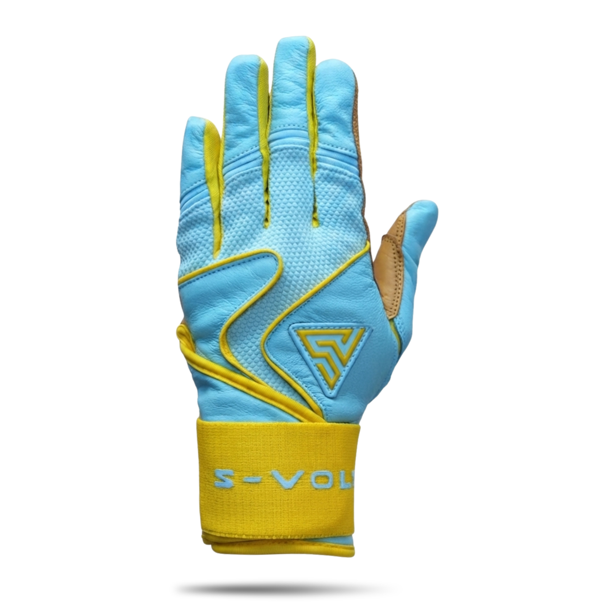 S-VOLTA Premium Wrist Lock Batting Gloves – Sky Blue / Yellow
