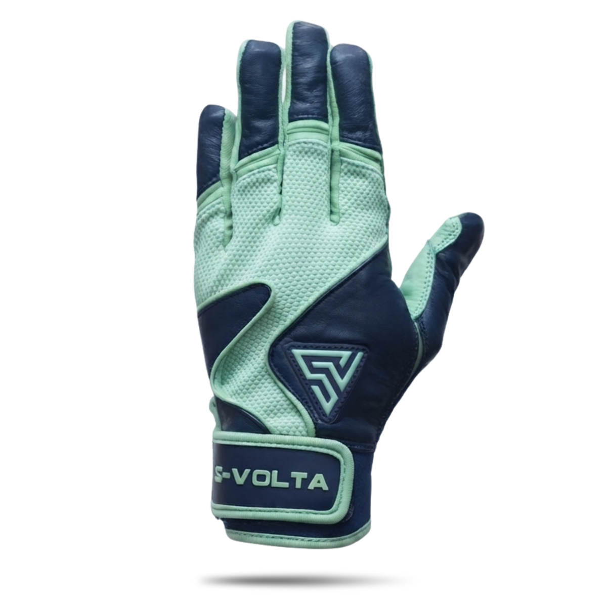 S-VOLTA Premium Cabretta Leather Batting Gloves – Navy / Mint Green