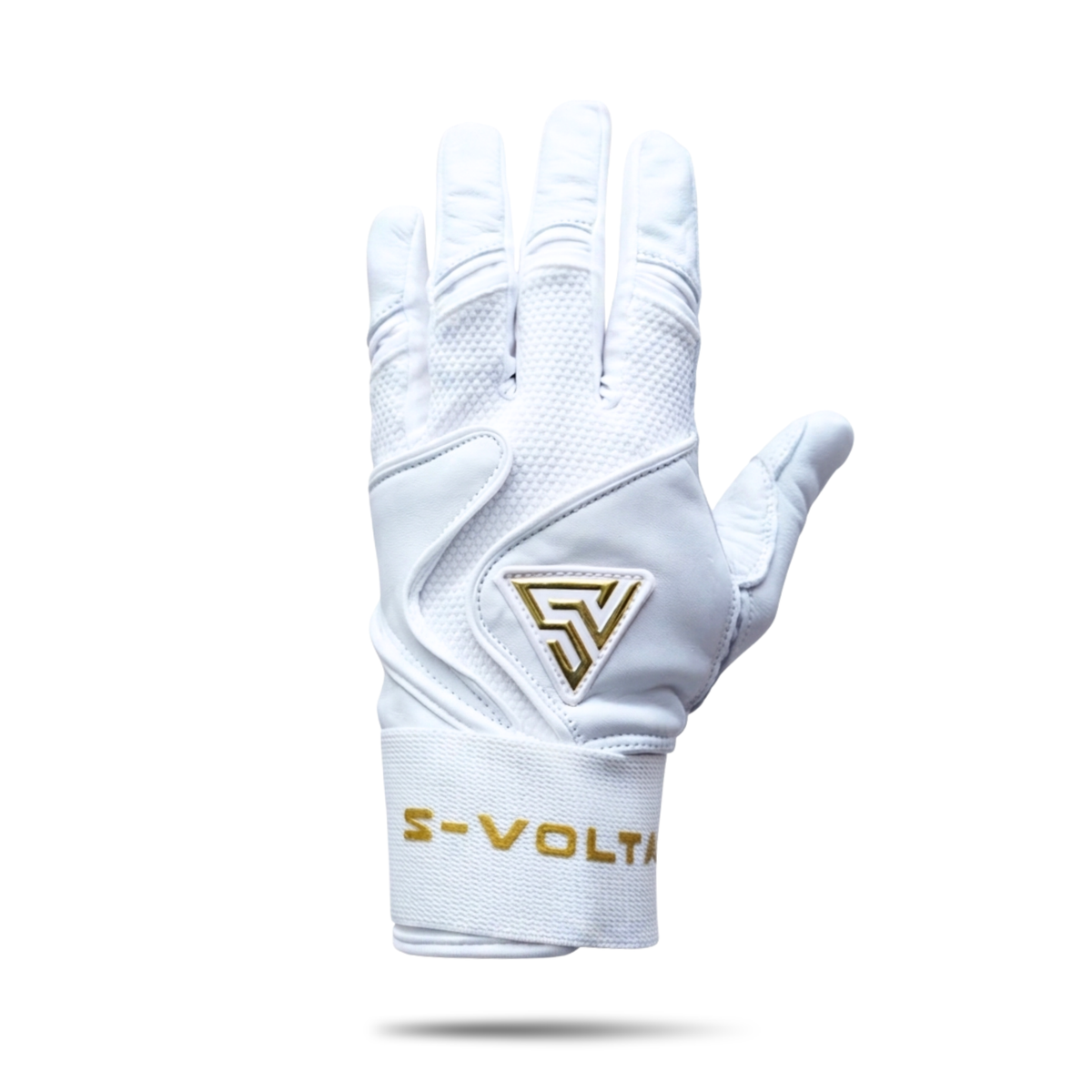 S-VOLTA Premium Wrist Lock Batting Gloves – White / Gold