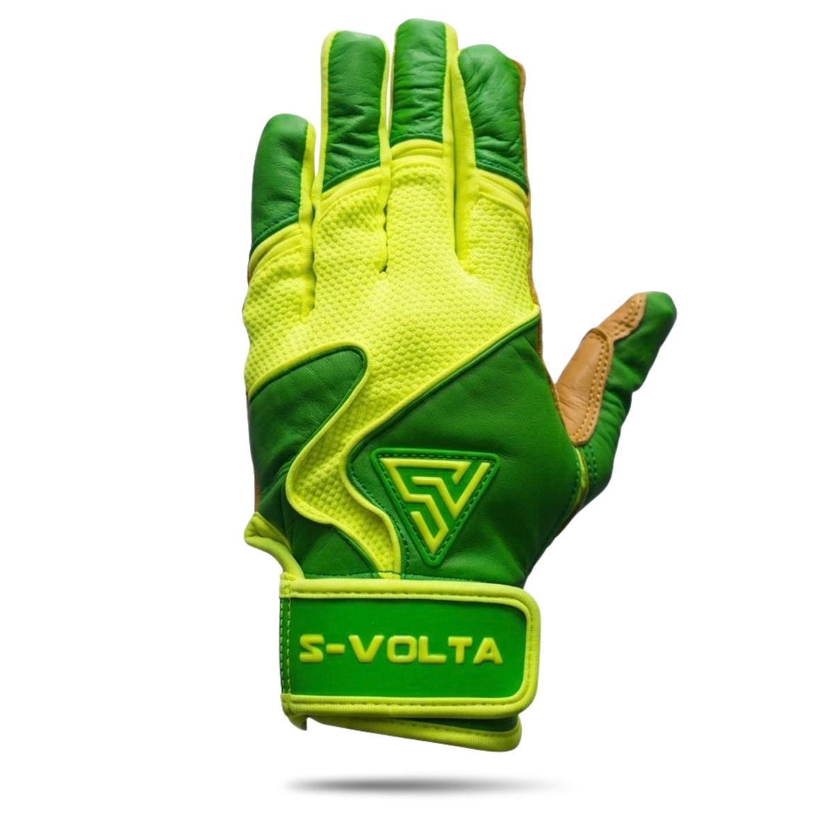 S-VOLTA Premium Cabretta Leather Batting Gloves – Green / Neon Yellow