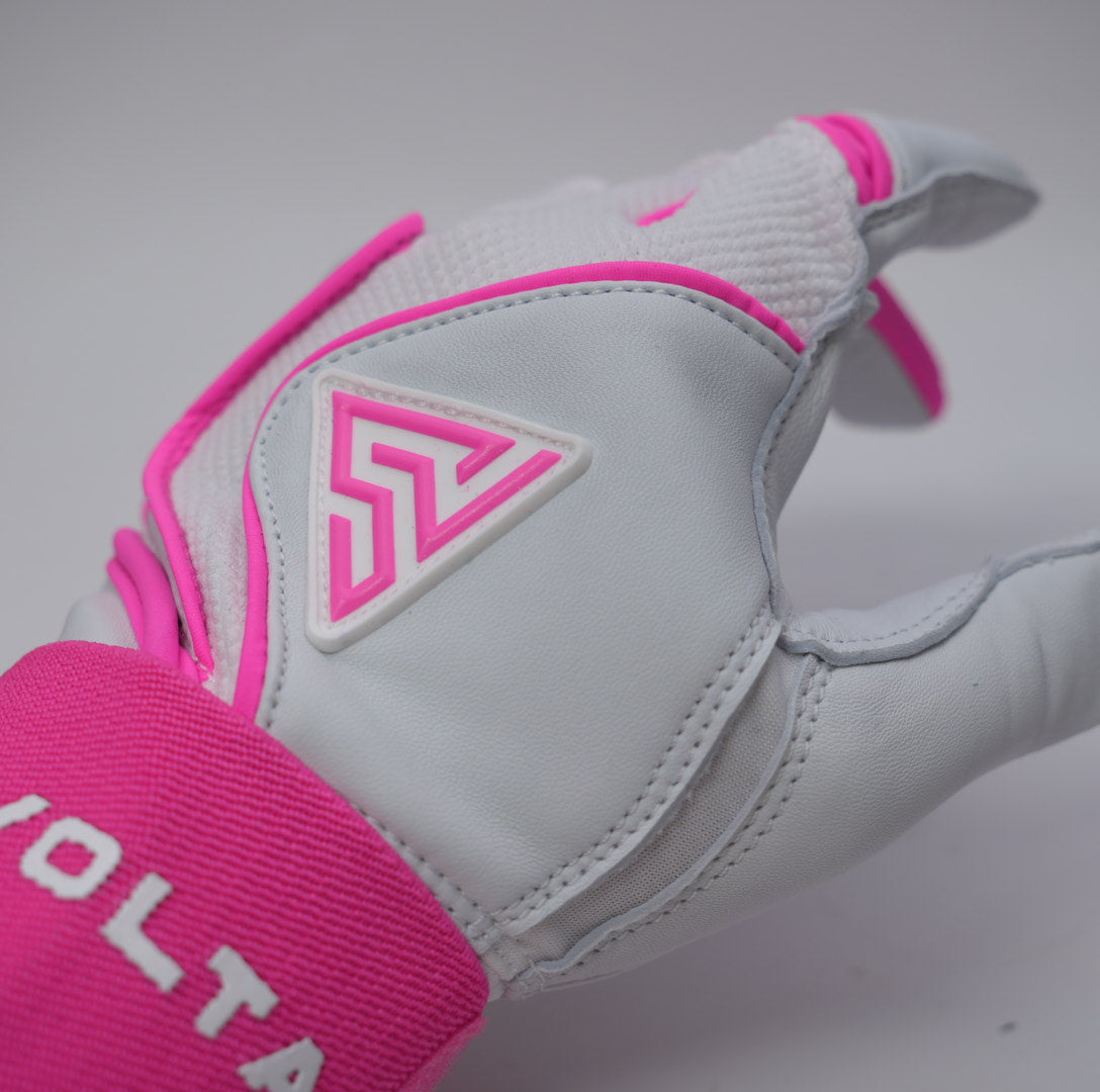 S-VOLTA Premium Wrist Lock Batting Gloves – White / Pink