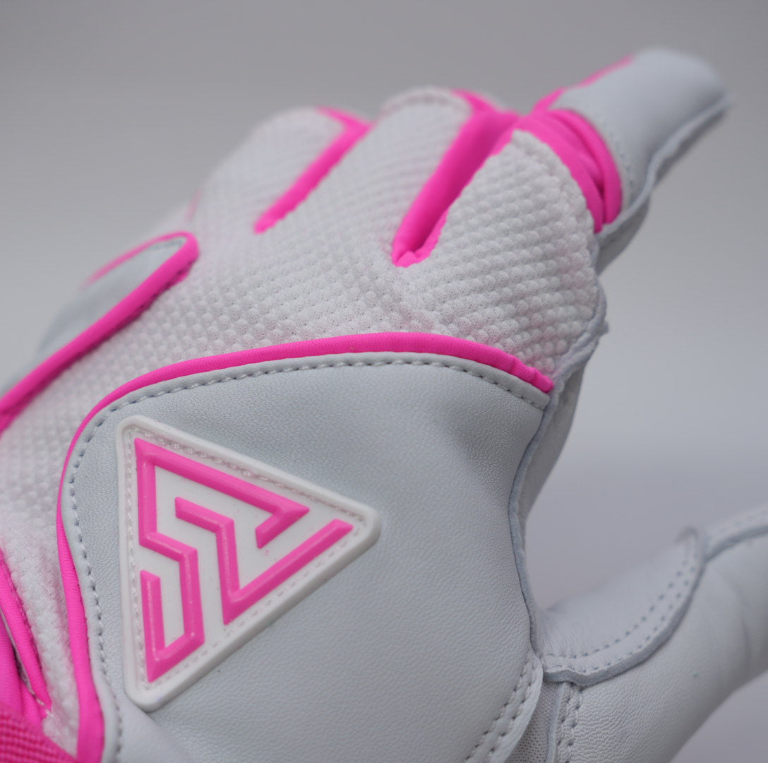 S-VOLTA Premium Wrist Lock Batting Gloves – White / Pink
