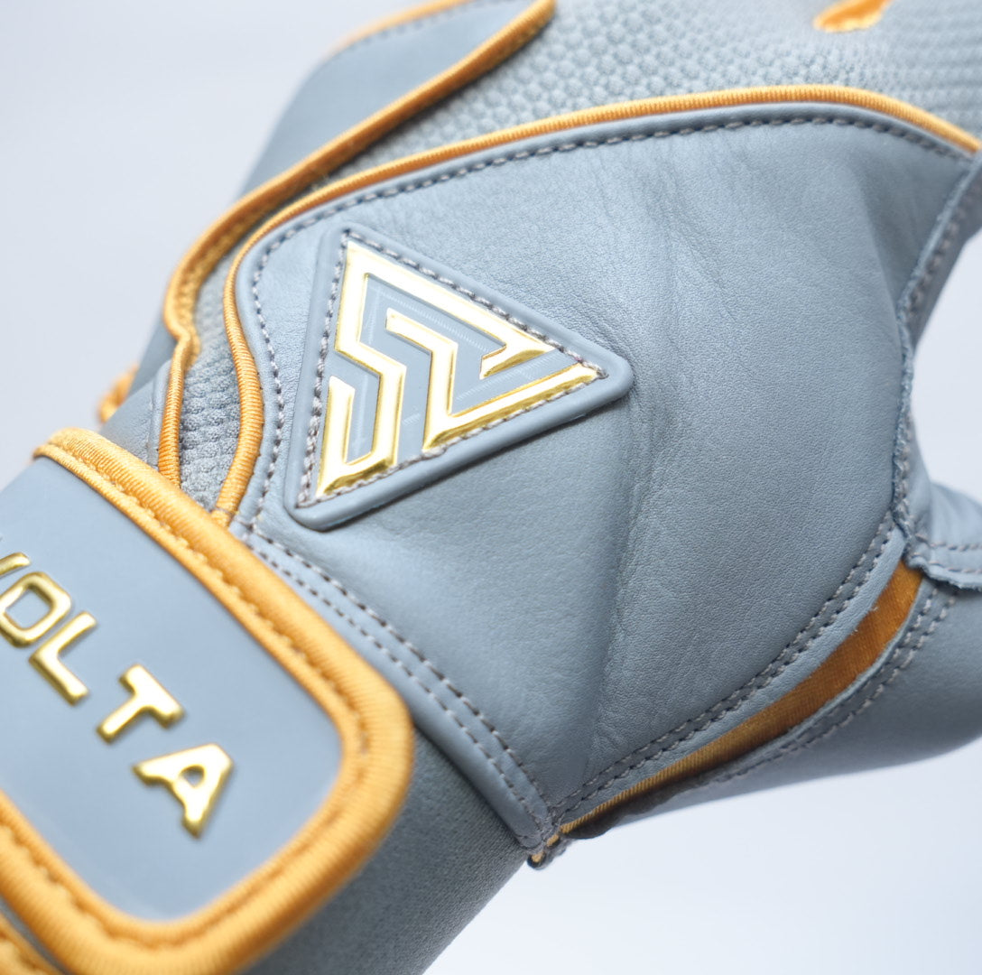 S-VOLTA Premium Cabretta Leather Batting Gloves – Light Gray / Gold