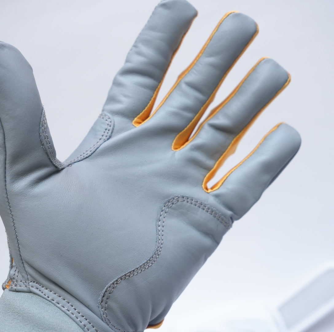 S-VOLTA Premium Cabretta Leather Batting Gloves – Light Gray / Gold