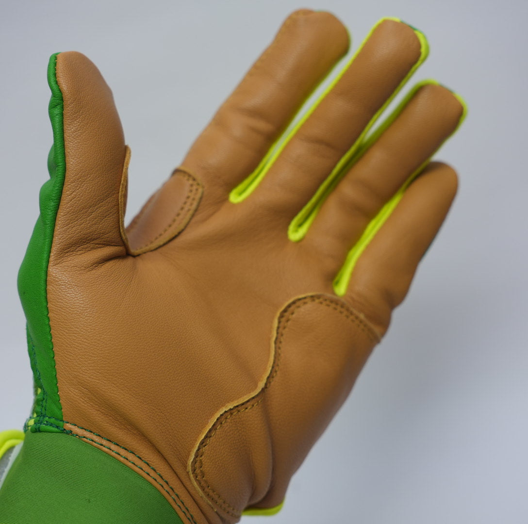 S-VOLTA Premium Cabretta Leather Batting Gloves – Green / Neon Yellow