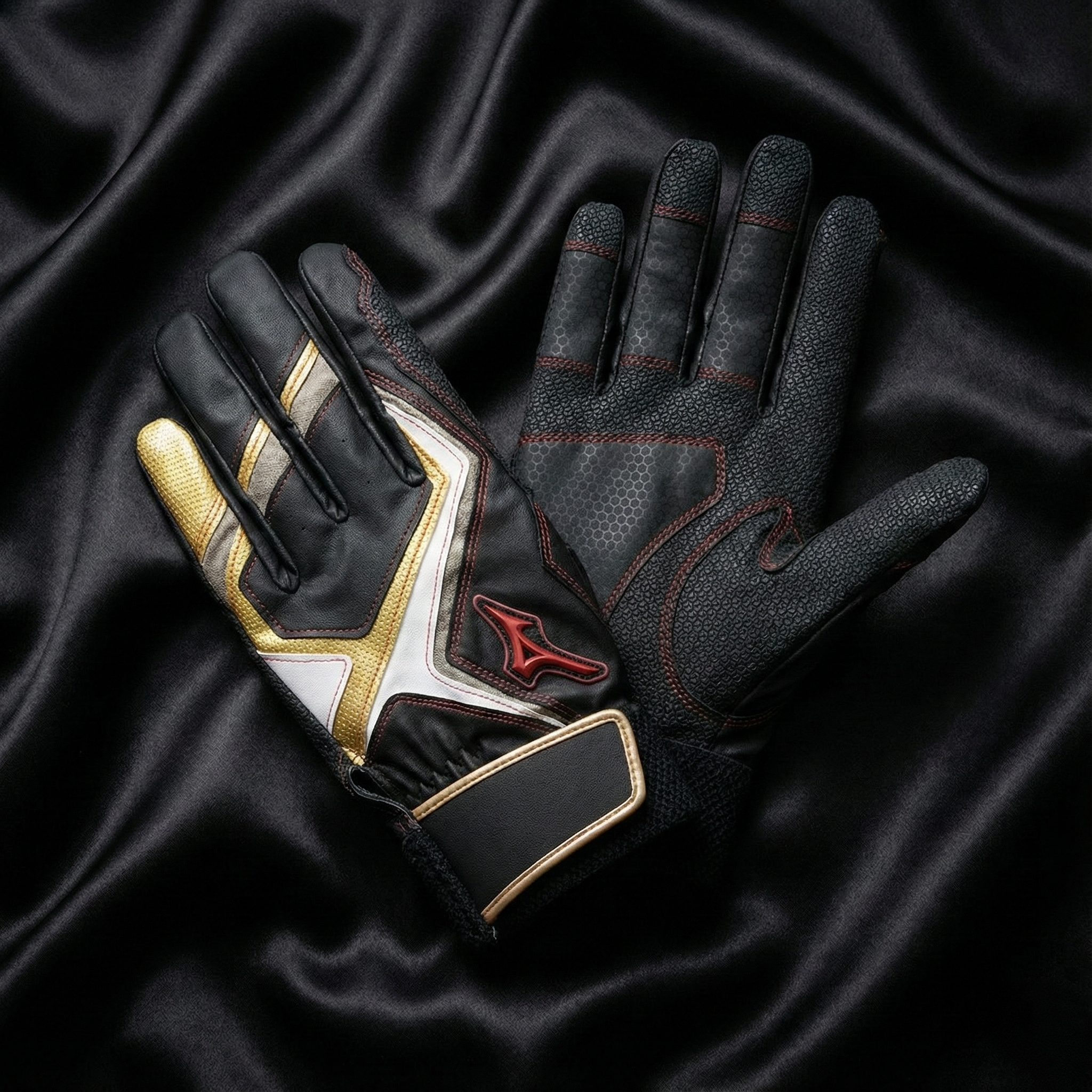 Mizuno WILLDRIVE RED Batting Gloves – Synthetic Palm, Wide Long Wrist Strap (Adult / Both Hands)