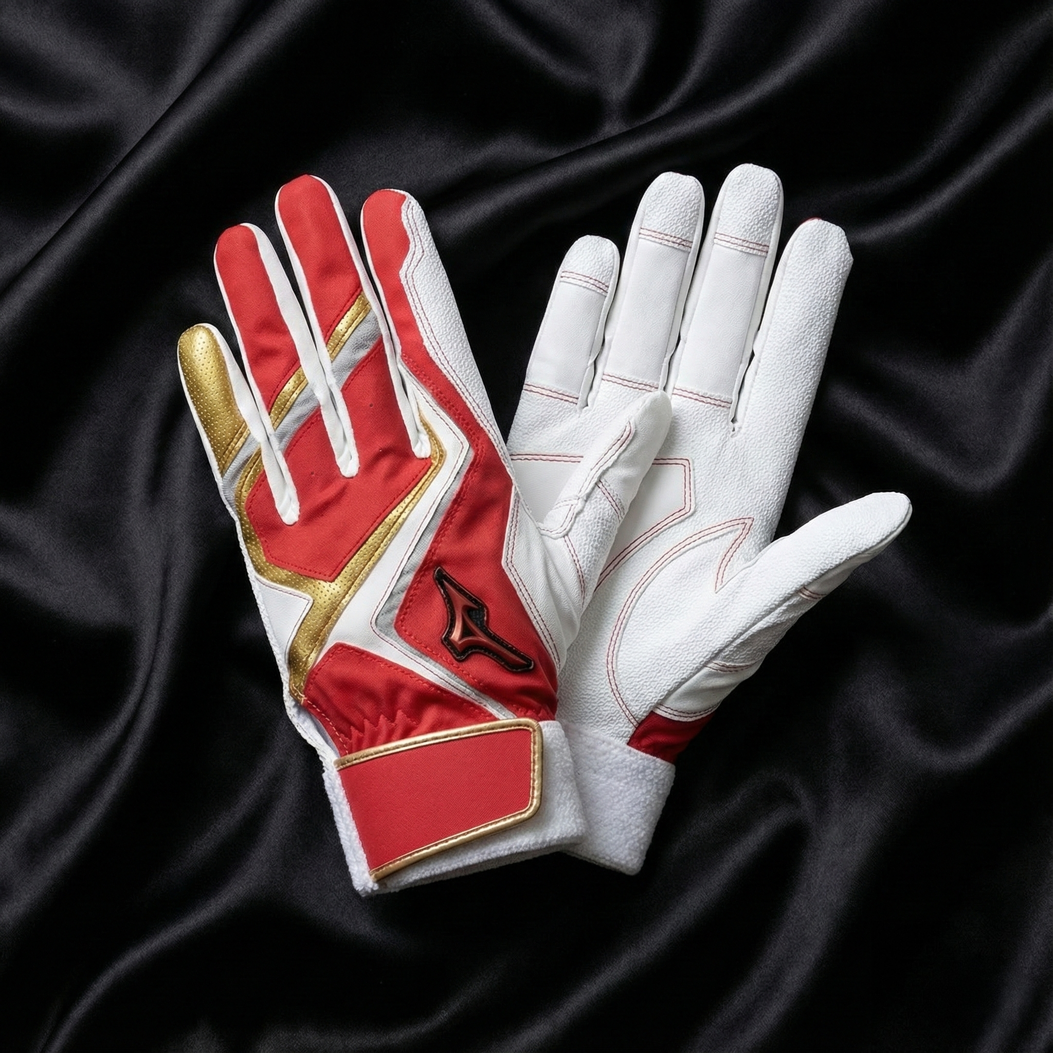 Mizuno WILLDRIVE RED Batting Gloves – Synthetic Palm, Wide Long Wrist Strap (Adult / Both Hands)