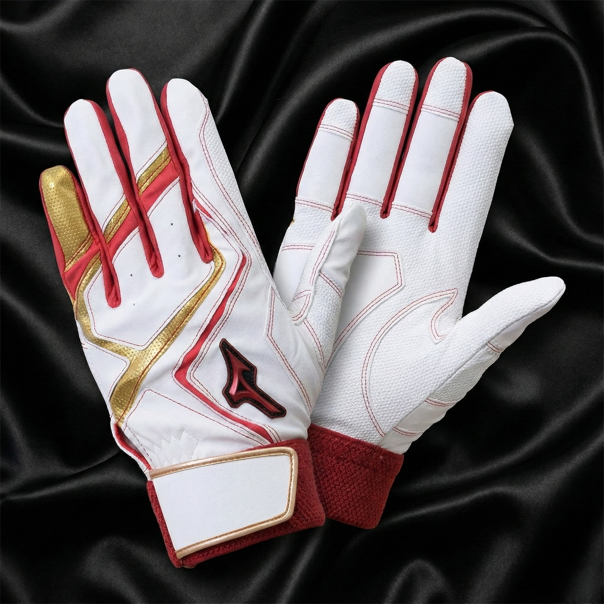Mizuno WILLDRIVE RED Batting Gloves – Synthetic Palm, Wide Long Wrist Strap (Adult / Both Hands)