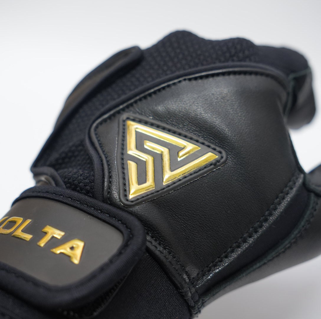 S-VOLTA Premium Cabretta Leather Batting Gloves – Black / Gold