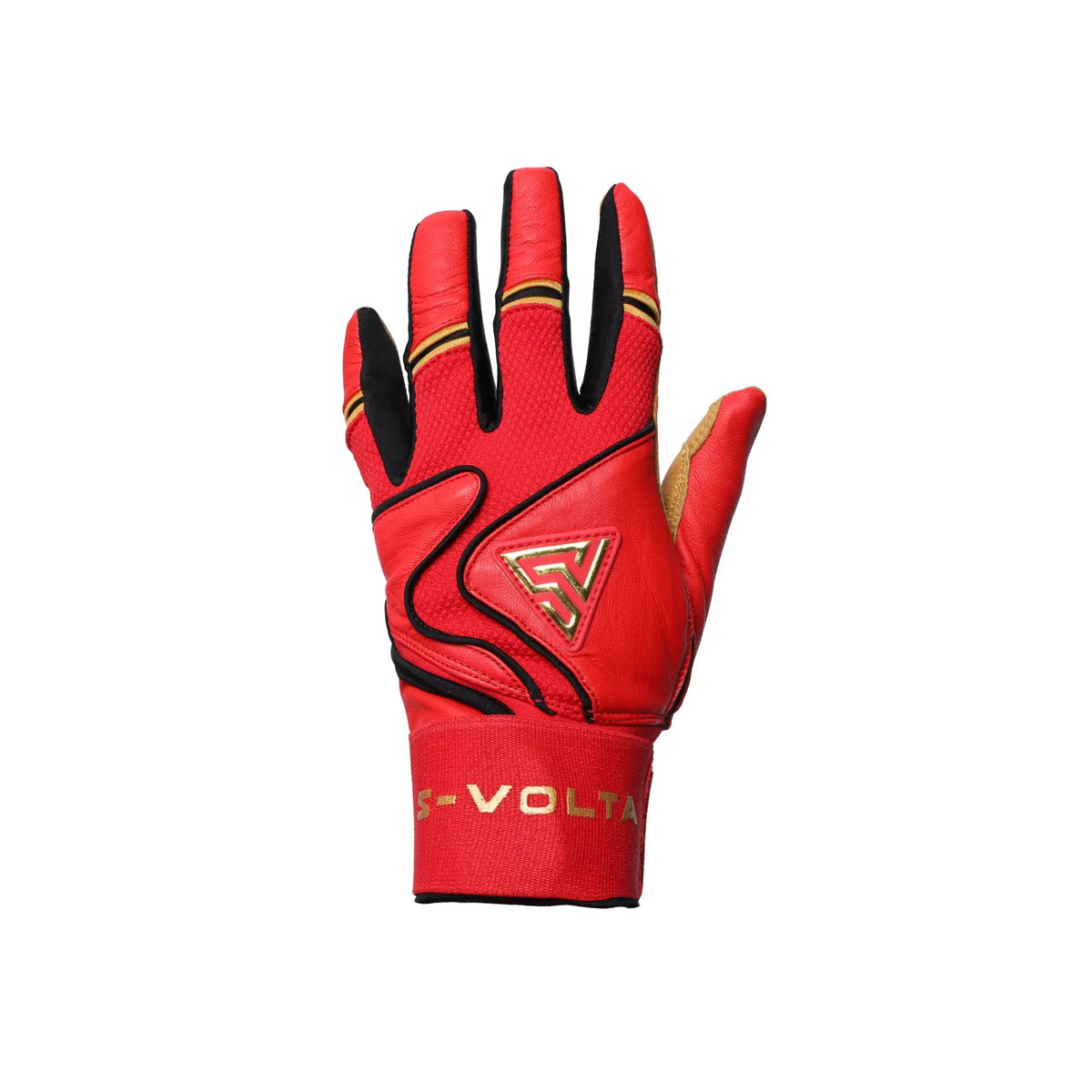 S-VOLTA Premium Wrist Lock Batting Gloves – Red / Gold / Black
